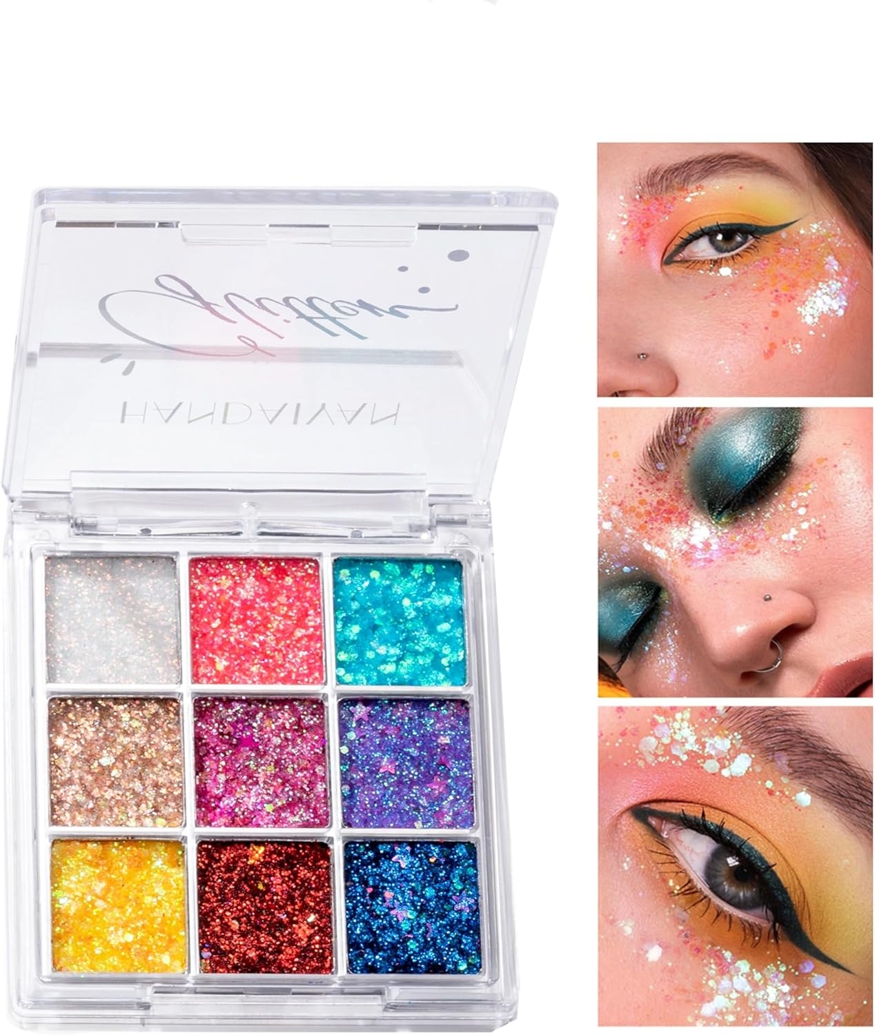 Jolilab Body Glitter Palette,9 Colors Sparkle Shimmer Glitter Gel with High Pigmented Colouration,Longlasting for Face Body Eye and More Party Makeup (1+2) - Image 3