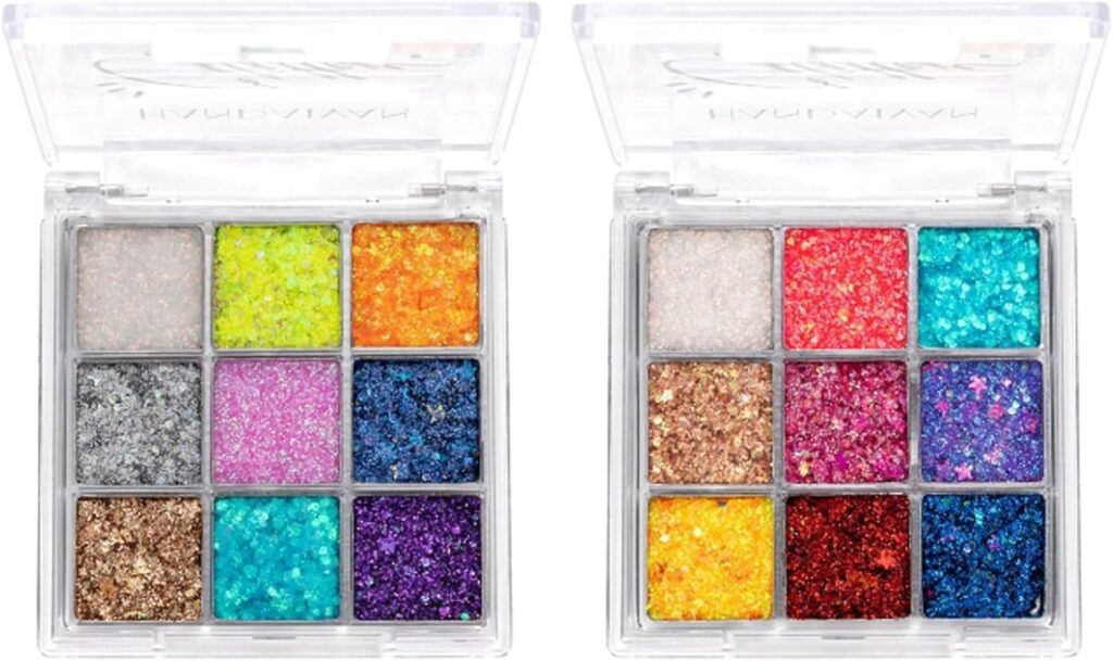 Jolilab Body Glitter Palette,9 Colors Sparkle Shimmer Glitter Gel with High Pigmented Colouration,Longlasting for Face Body Eye and More Party Makeup (1+2)