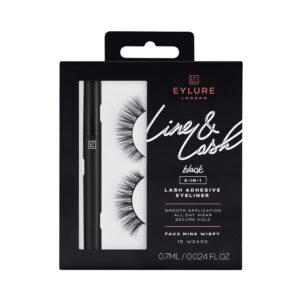 Eylure Line & Lash Kit, 2-in-1 Lash Black Glue Eyeliner and False Lashes, Faux Mink Wispy