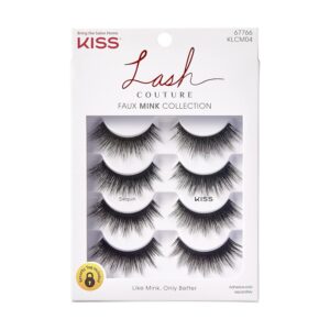 KISS Lash Couture Faux Mink False Eyelashes Multipack, Knot-Free Lash Band, Reusable, Contact Lens Friendly, Easy To Apply, Ultrafine, Tapered, Synthetic Fake Lashes, Style Sequin, 4 Pairs