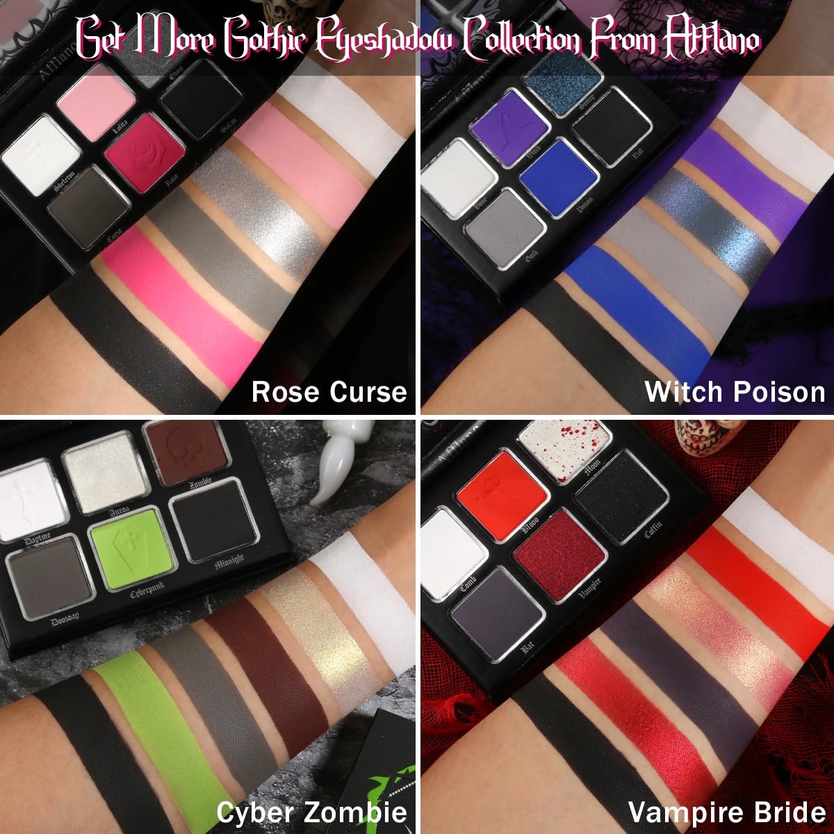 Afflano Goth Pink Eyeshadow Palette, Black Silver Pink Smokey Eyes Makeup Eyeshadow Pallet With Mirror, for Goth Girls Women Long Lasting Daily Valentine makeup, Emo Halloween Clown SFX Gothic Looks - Image 6