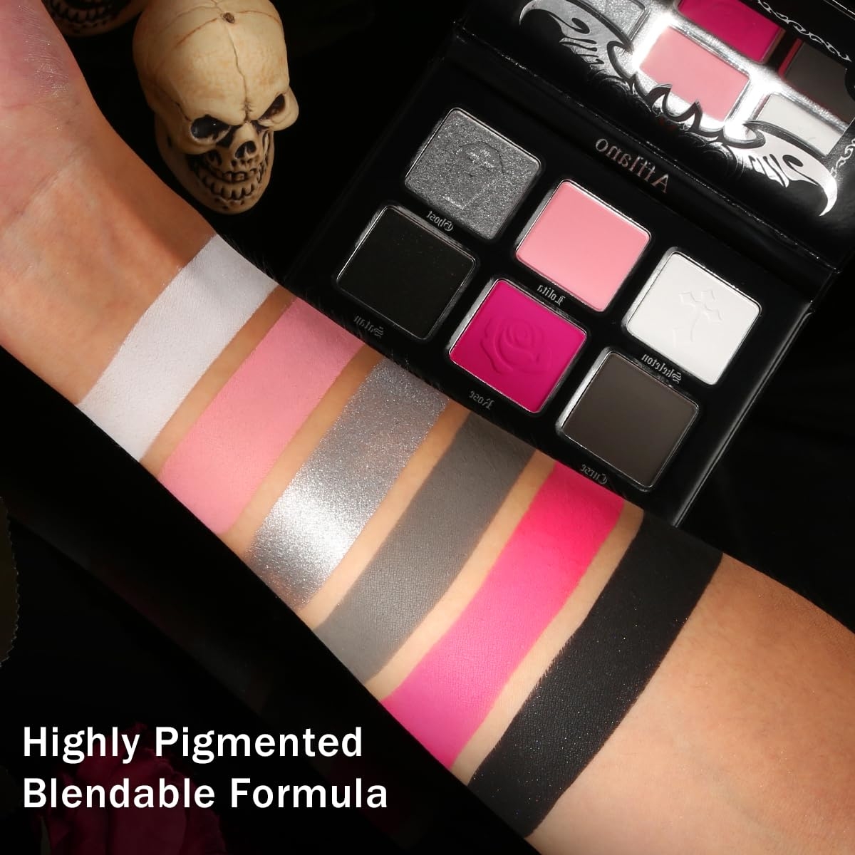 Afflano Goth Pink Eyeshadow Palette, Black Silver Pink Smokey Eyes Makeup Eyeshadow Pallet With Mirror, for Goth Girls Women Long Lasting Daily Valentine makeup, Emo Halloween Clown SFX Gothic Looks - Image 8