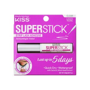 KISS Super Stick 5-Day Extended Wear Strip Lash Adhesive, Quick Drying Lash Glue, Witch Hazel & Cactus Extract Infused, Brush Applicator