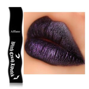 Purple Shimmer Goth Lipstick (Matte Black Base) - High Coverage Velvet Lip Gloss, Long Lasting Waterproof Dark Purple Sparkle Lip Stain for Women, Lavender Metal Lip Mud for Daily, Party, Cosplay 10 | Rub, shimmer grows