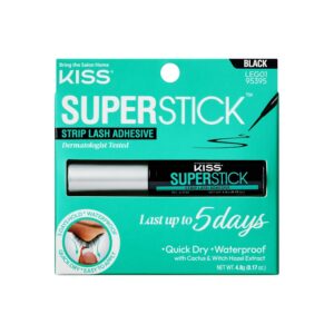 Kiss SuperStick Lash Glue for Strip Eyelashes, Black, 0.17 Oz (4.8 g), Dermatologist-Tested, Extended Wear Lash Adhesive, Easy-to-Apply Quick-Dry Brush Applicator, Waterproof on Normal Skin